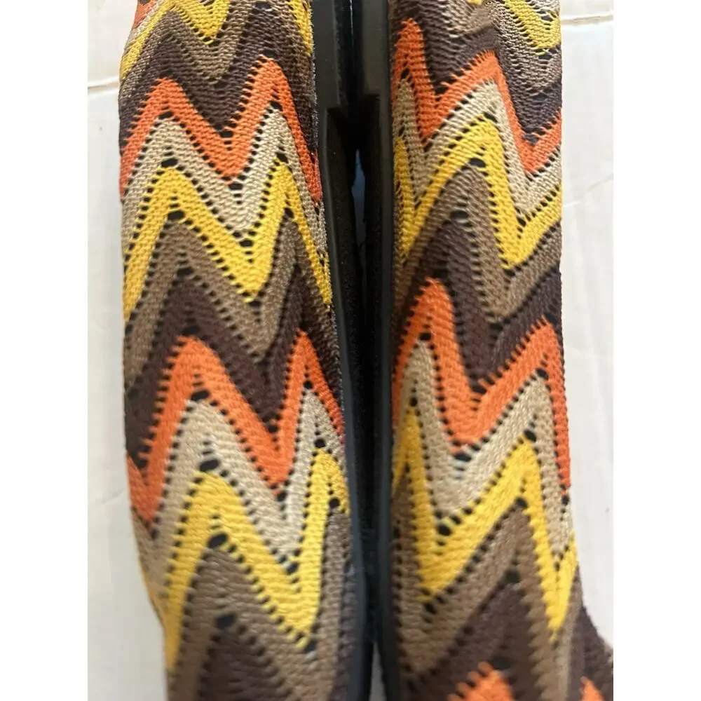 Kalli Women's Crochet Flats Size‎ 10M Brown Zig Zag Textile Shoes 70s Hippie
